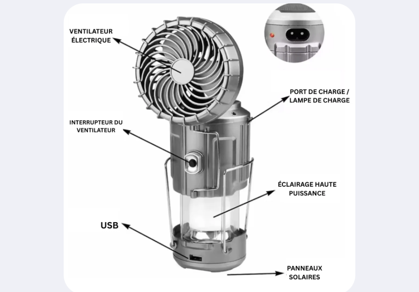 Lampe Multifonction 3-En-1 – Lumière, Ventilateur & Powerbank Intégrés