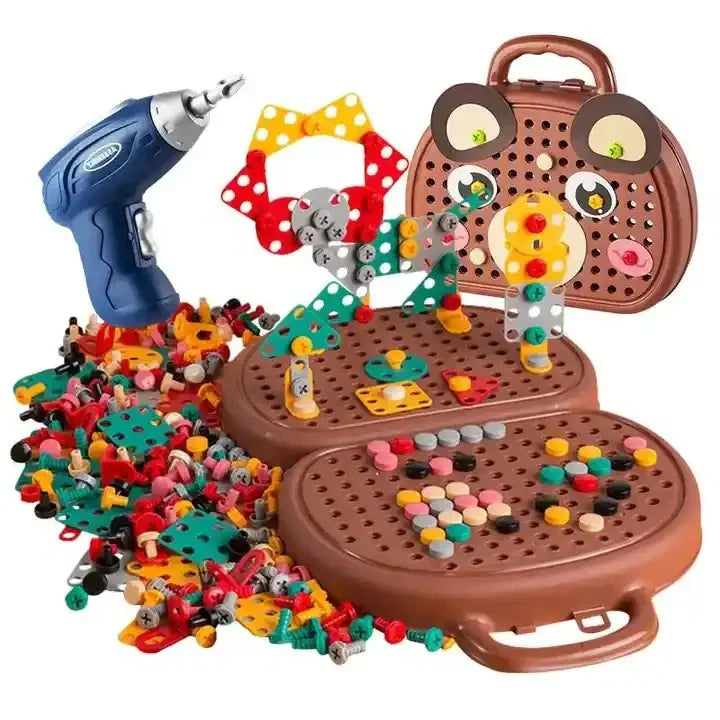 Boîte à Outils Montessori – Jeu de Construction Éducatif avec Perceuse