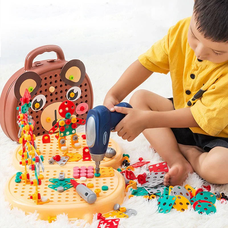 Boîte à Outils Montessori – Jeu de Construction Éducatif avec Perceuse